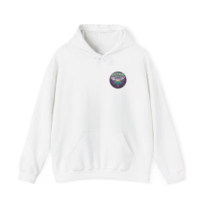 Psychedelic Desert Spiral Hoodie with swirling desert sunset back print
