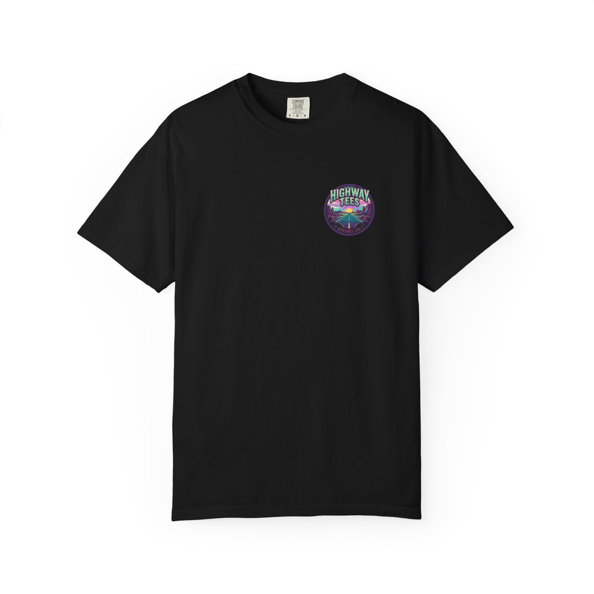 Live Loud Concert Stage T-Shirt in black, front view with left chest circle badge