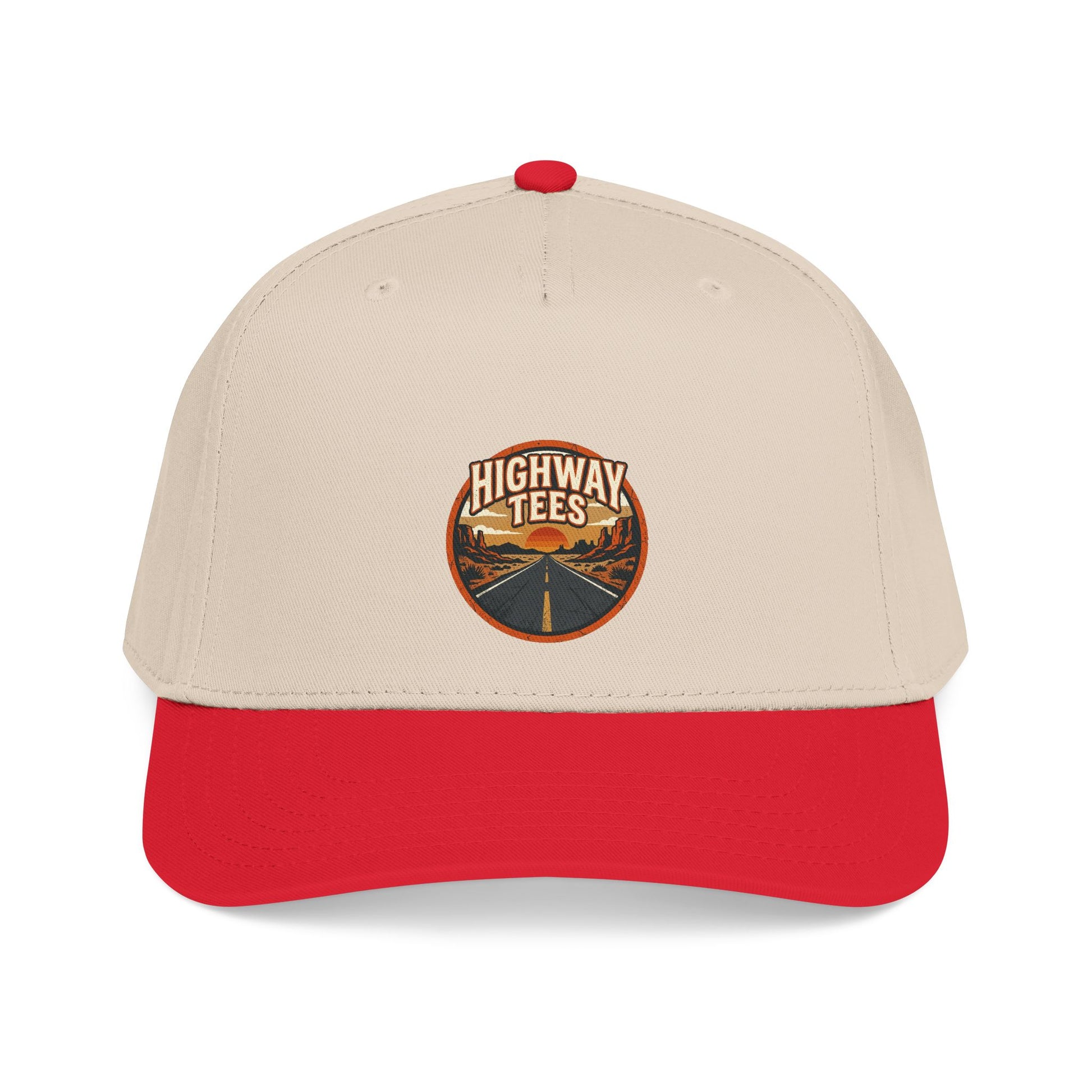 Vintage Road Patch Baseball Cap, embroidered road patch on structured five-panel snapback