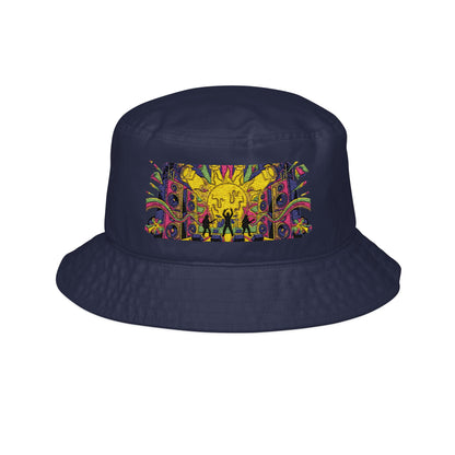 Live Loud Festival Bucket Hat, psychedelic embroidered sun and speaker stack detail