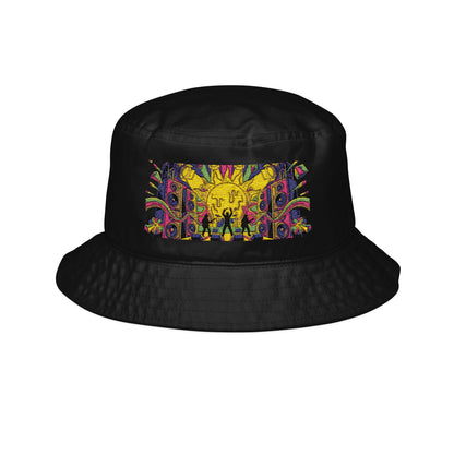 Live Loud Festival Bucket Hat, neon embroidered festival stage design, product view