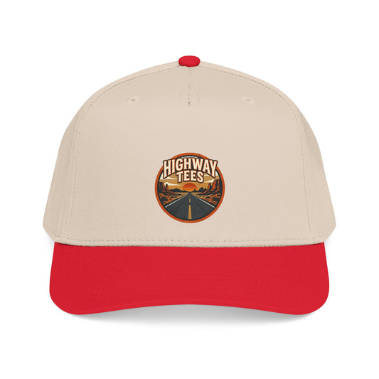 Vintage Road Patch Baseball Cap, embroidered road patch on structured five-panel snapback